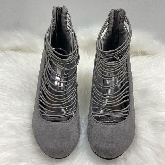 Nine West | strappy suede wedge platform 8.0 gray 4” high. - Picture 4 of 7